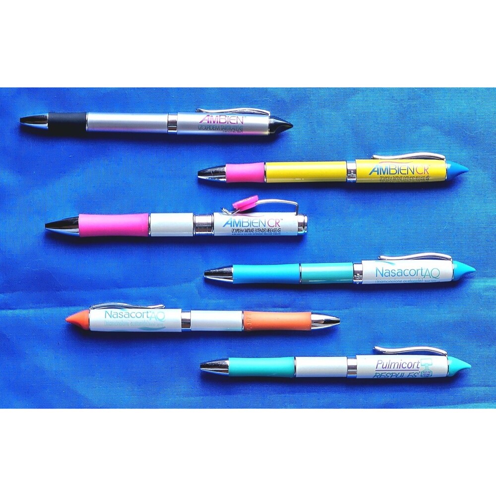 NEW 6 Heavy METAL Premium DRUG Rep Pharmaceutical Ink PENS Ambien CR Nasacort +